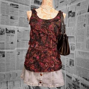 Fun Vibrant Bold Paisley Y2K Express Ruffle Party Going Out Tank Top Size Medium